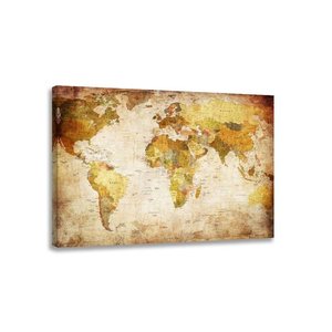 Schilderij - Wereldkaart Landen, Bruin, 80X60cm, 1luik