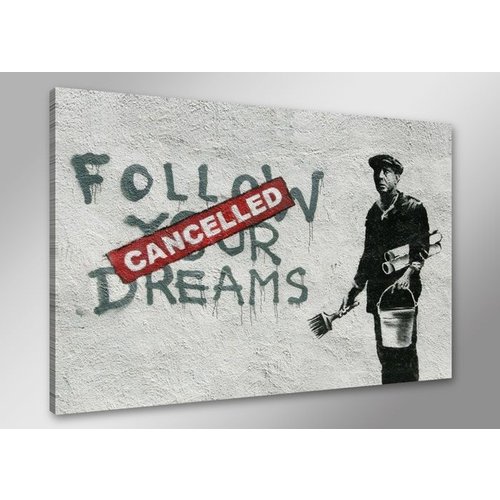 Schilderij - Banksy Dreams, Volg je dromen, Zwart-Wit/Rood, 80X60cm, 1luik