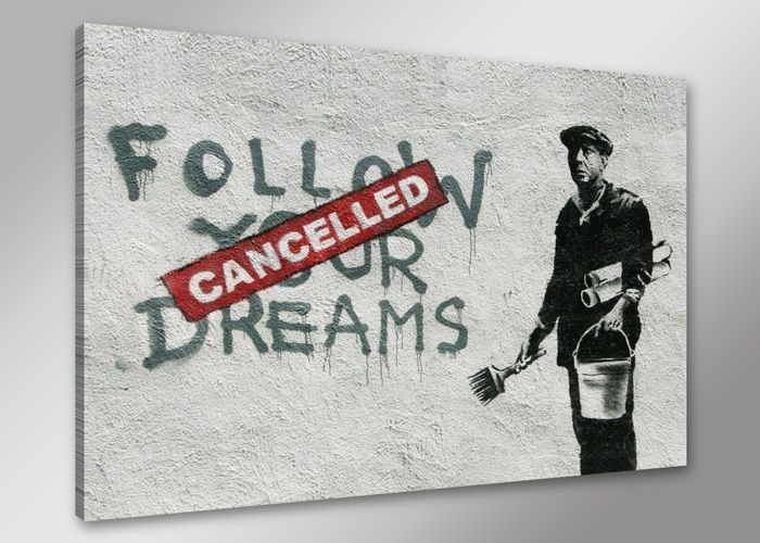 Schilderij - Banksy Dreams, Volg je dromen, Zwart-Wit/Rood, 80X60cm, 1luik afbeelding