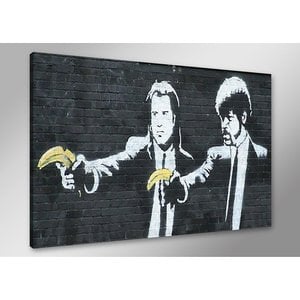 Schilderij - Banksy Pulp Fiction, Zwart/Geel, 80X60cm, 1luik