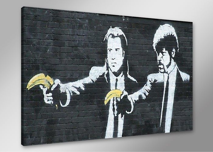 Schilderij - Banksy Pulp Fiction, Zwart/Geel, 80X60cm, 1luik afbeelding
