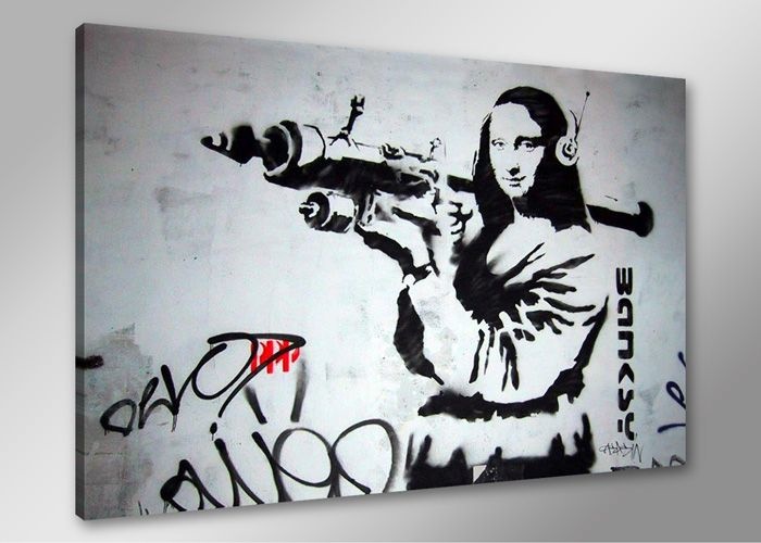 Schilderij - Banksy Mona Lisa, Zwart-Wit, 80X60cm, 1luik afbeelding