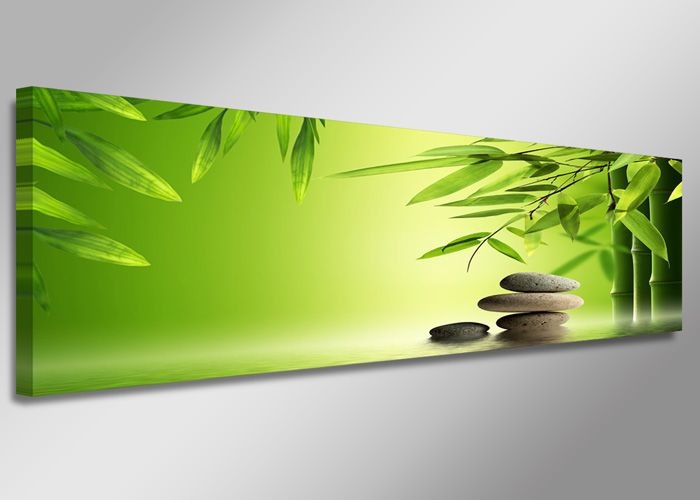 Schilderij - Bamboe en Stenen, Groen, 120X40cm, 1luik afbeelding