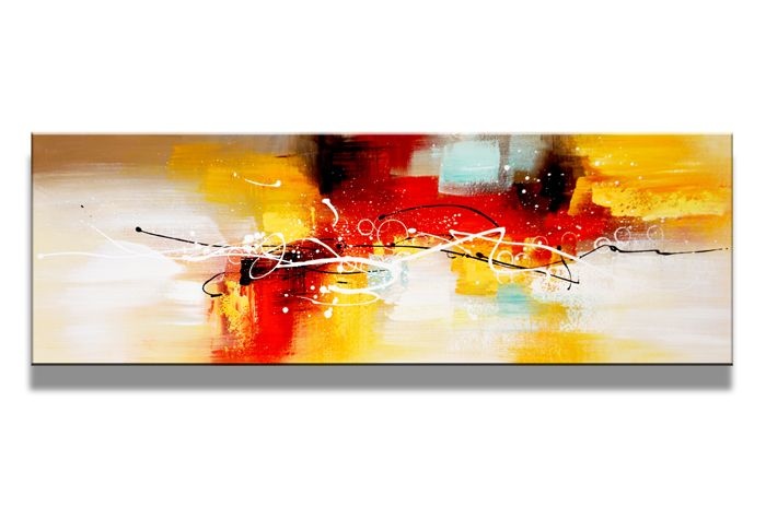 titel Neerwaarts beroerte Schilderij - Abstract, Rood/Geel, 120X40cm, 1luik - Karo-art VOF