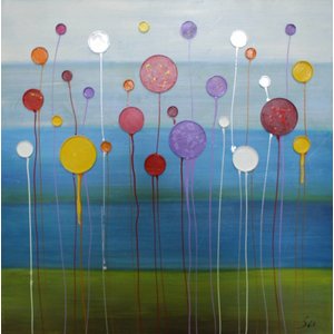 Schilderij -Handgeschilderd - Abstract bloemenveld - multikleur - 100x100cm Schilderij -Handgeschilderd - Abstract bloemenveld - multikleur - 100x100cm