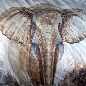 Schilderij -Handgeschilderd - Olifant - bruin wit - 100x100cm Schilderij -Handgeschilderd - Olifant - bruin wit - 100x100cm