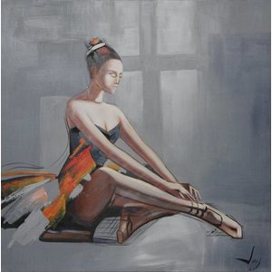 Schilderij -Handgeschilderd - Ballerina - multikleur - 100x100cm Schilderij -Handgeschilderd - Ballerina - multikleur - 100x100cm