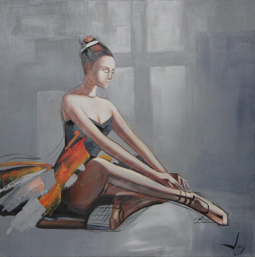 Schilderij -Handgeschilderd - Ballerina - multikleur - 100x100cm Schilderij -Handgeschilderd - Ballerina - multikleur - 100x100cm