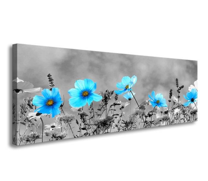 Schilderij - Veld Bloemen, Blauw/Grijs, 120X40cm, 1luik afbeelding