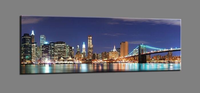 Schilderij - New York Nacht, Multi-gekleurd, 120X40cm, 1luik afbeelding
