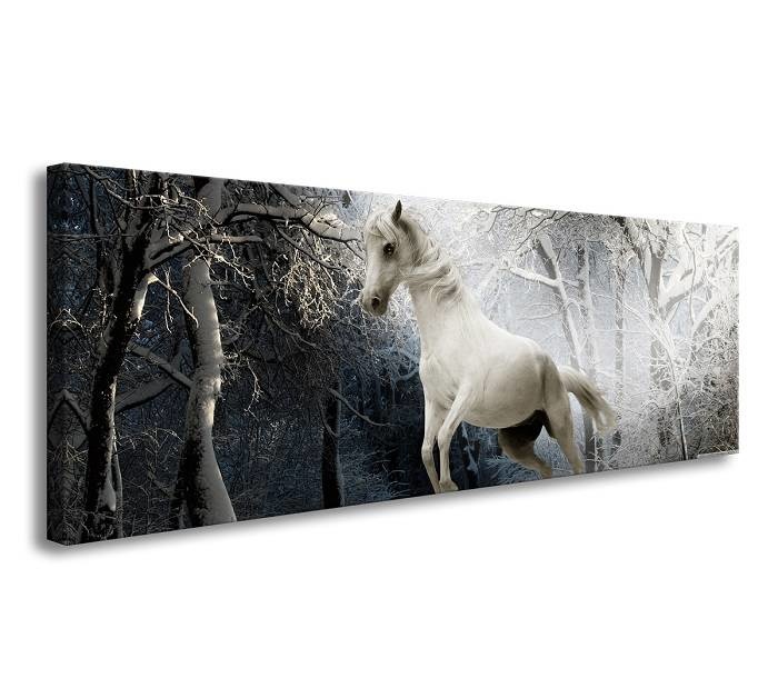 Schilderij - Paard in Bos, Wit/Grijs, 120X40cm, 1luik afbeelding
