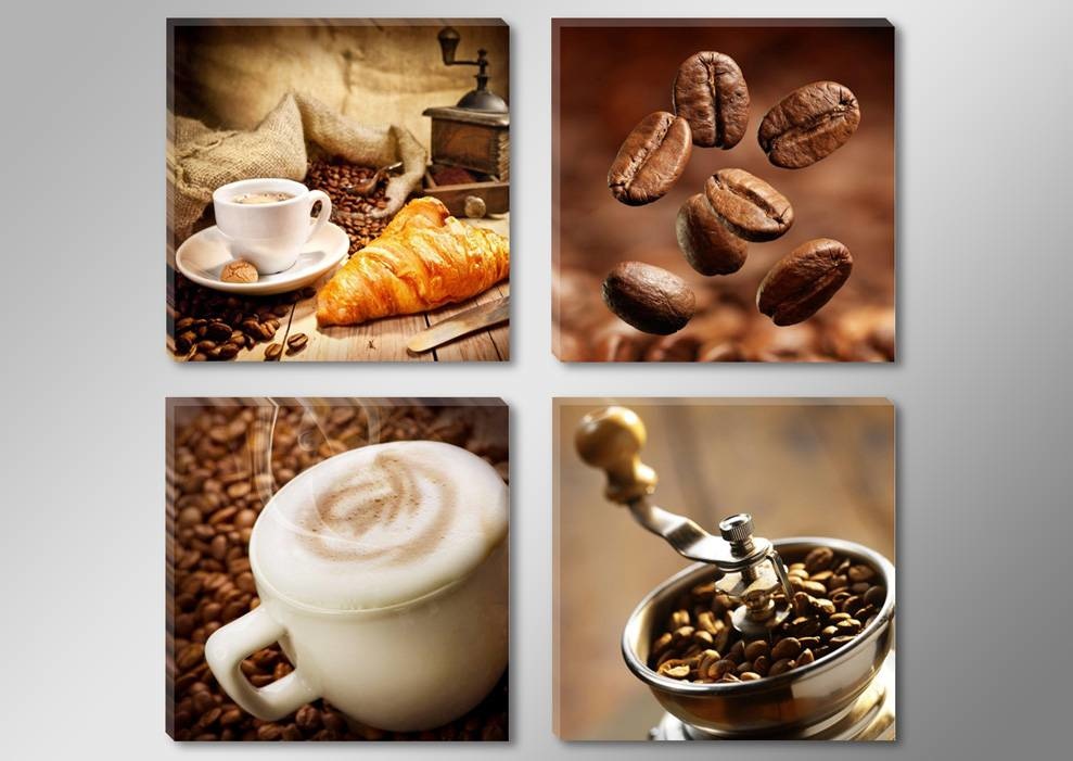 Schilderij - Koffie Collage, Bruin, 4delen van 30X30cm afbeelding