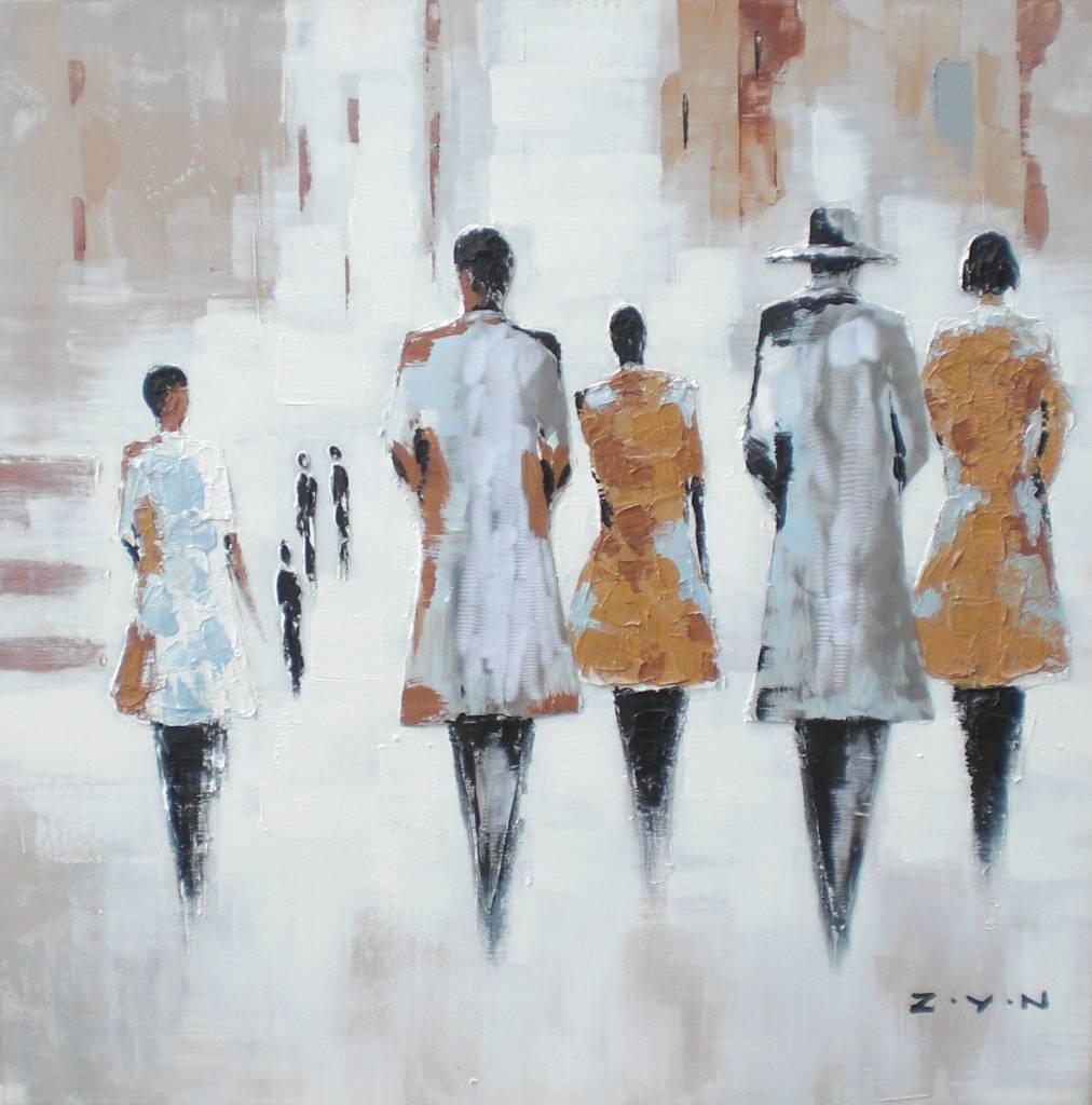 Schilderij - Handgeschilderd - Trenchcoat 80x80cm afbeelding