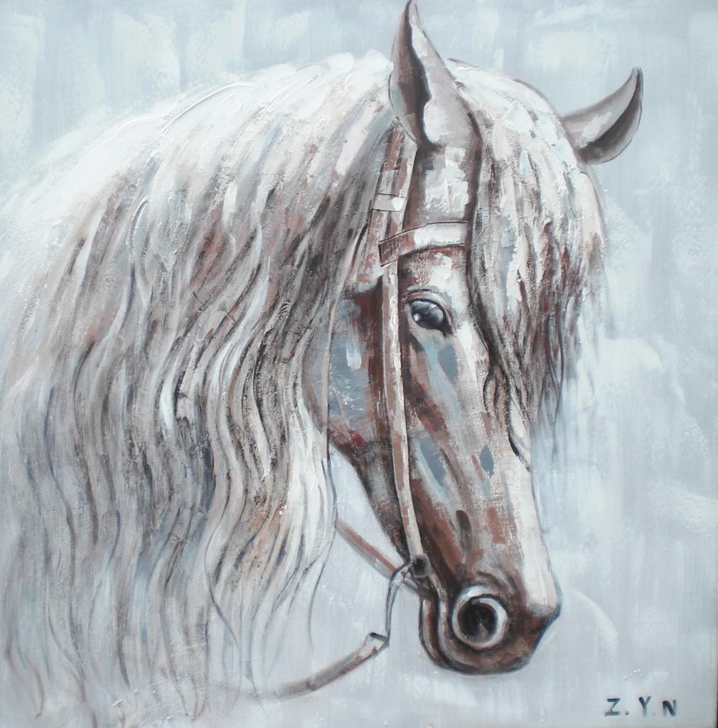 Schilderij - Handgeschilderd - Paard 80x80cm afbeelding
