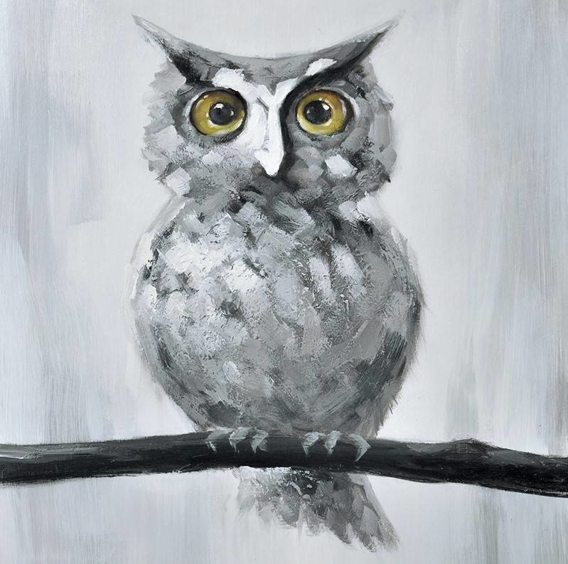 Schilderij - Handgeschilderd - Uil 80x80cm afbeelding