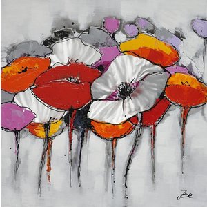 Schilderij -Handgeschilderd - Klaprozenveld - multikleur -  100x100cm