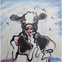 Schilderij - Handgeschilderd - Abstracte koe 80x80cm Schilderij - Handgeschilderd - Abstracte koe 80x80cm
