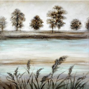 Schilderij -Handgeschilderd - Oever - 100x100cm
