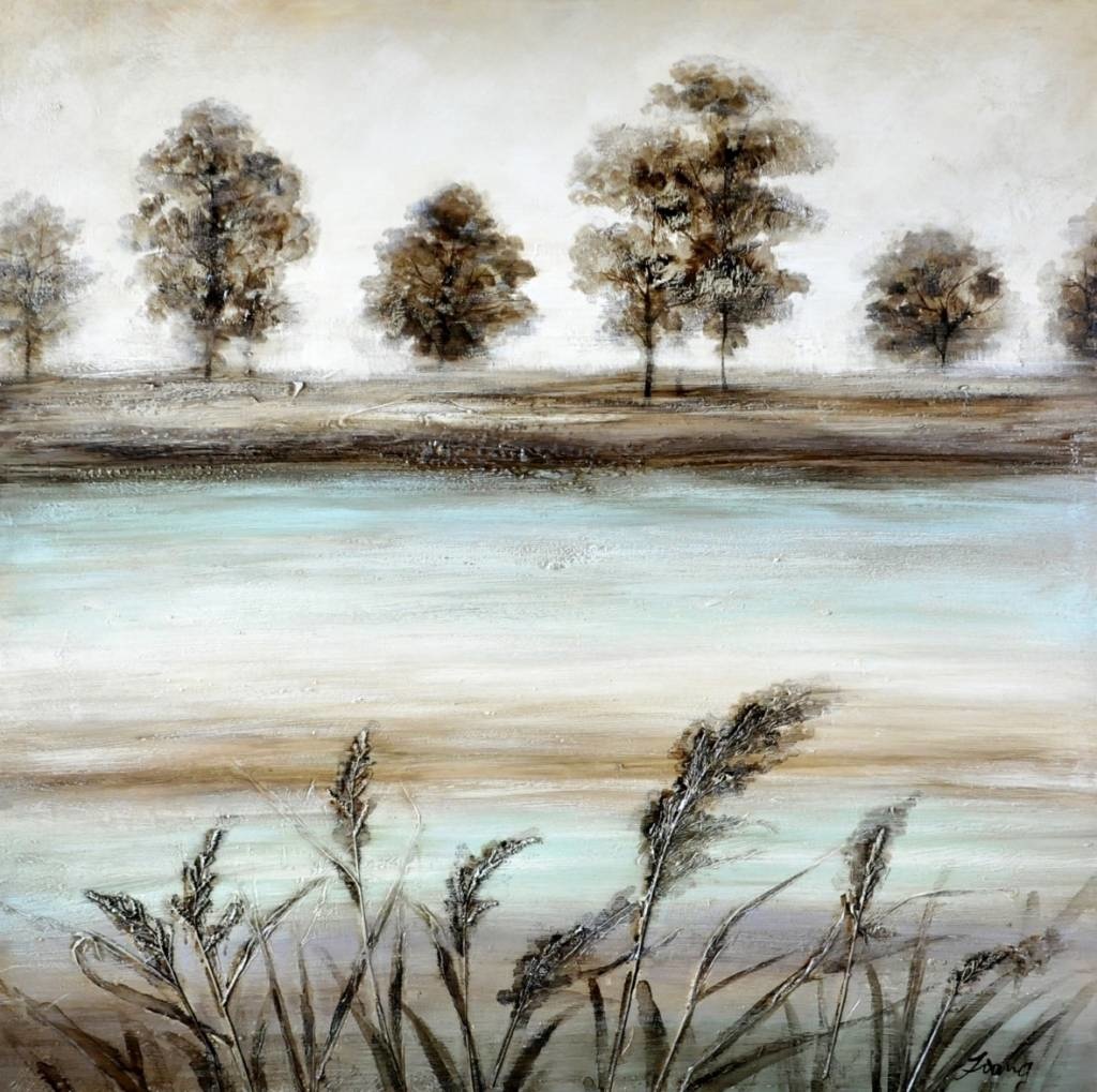 Schilderij -Handgeschilderd - Oever - 100x100cm afbeelding