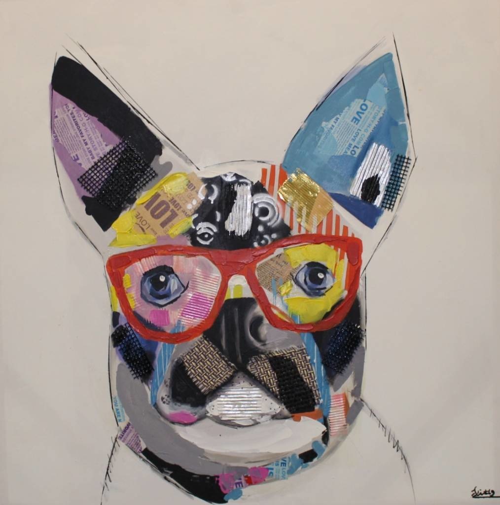 Schilderij - Handgeschilderd - Boston Terrier 80x80cm