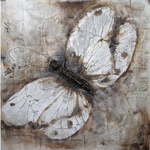 Schilderij -Handgeschilderd - Vlinder - 100x100cm