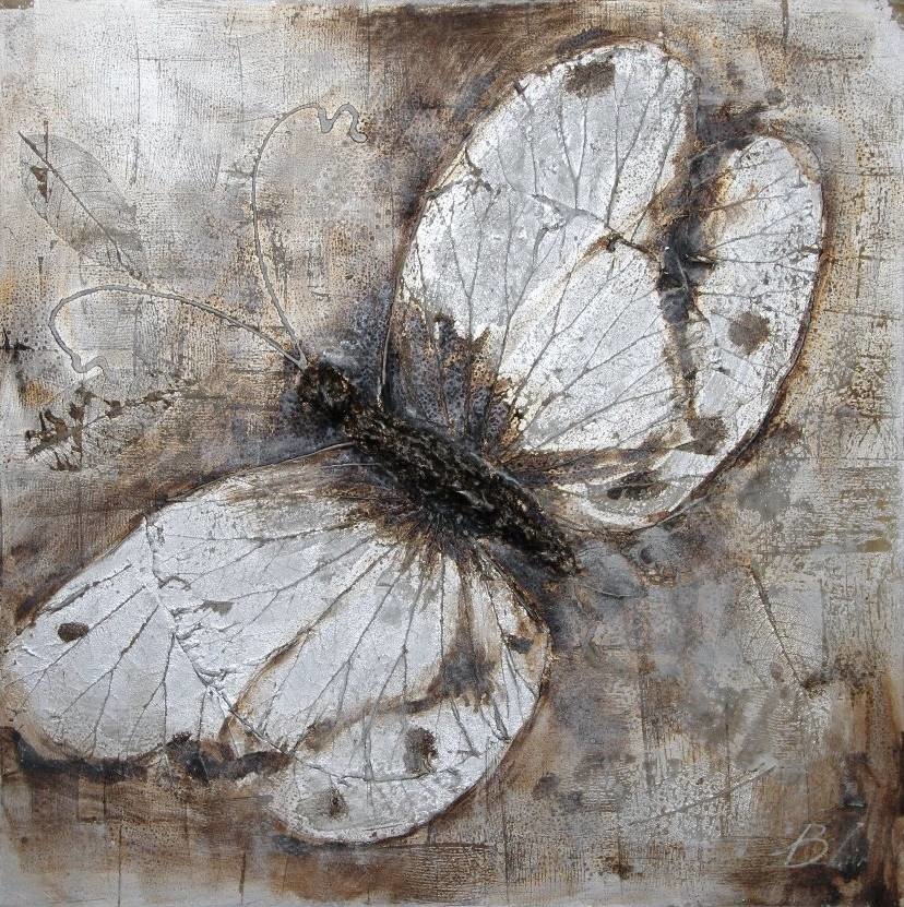 Schilderij -Handgeschilderd - Vlinder - 100x100cm afbeelding