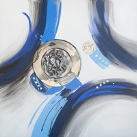 Schilderij -Handgeschilderd - Abstract - Blauw wit - 100x100cm
