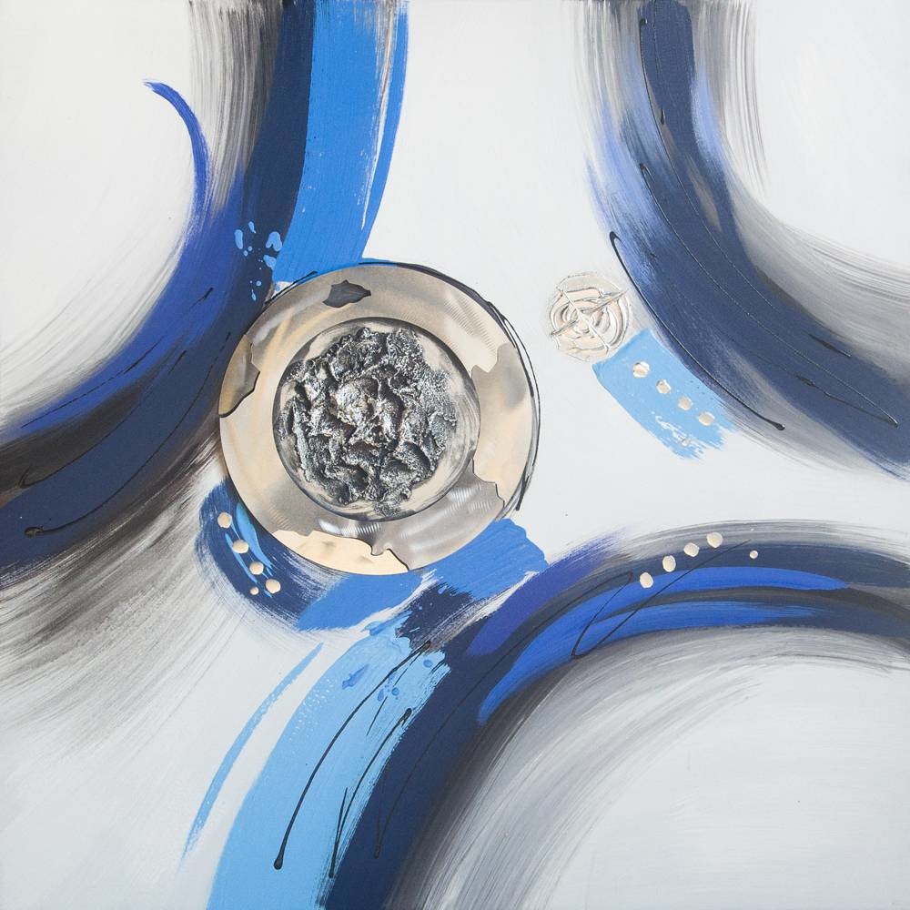 Schilderij -Handgeschilderd - Abstract - Blauw wit - 100x100cm Schilderij -Handgeschilderd - Abstract - Blauw wit - 100x100cm