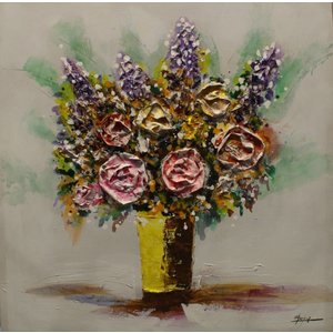 Schilderij - Handgeschilderd - Bos bloemen 80x80cm