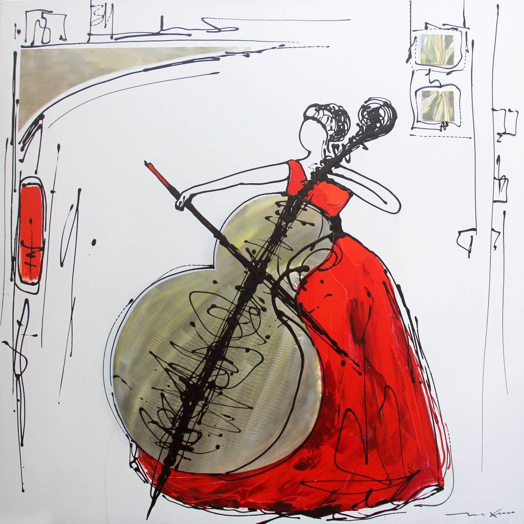 Schilderij -Handgeschilderd - Celliste - multikleur - 100x100cm afbeelding