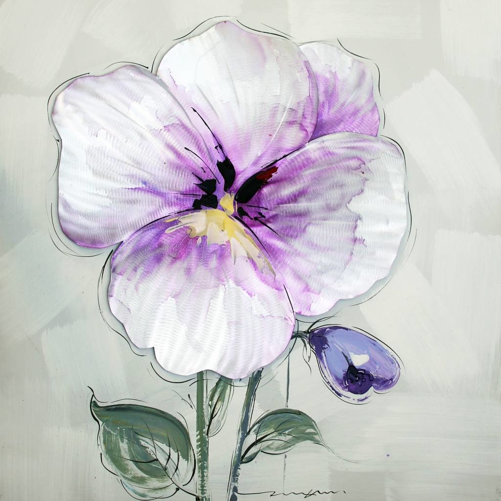 Schilderij -Handgeschilderd - Viooltje - multikleur - 100x100cm afbeelding