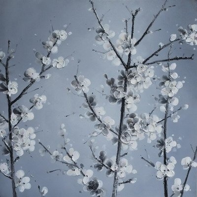Schilderij - Handgeschilderd - Witte bloesem 80x80cm afbeelding