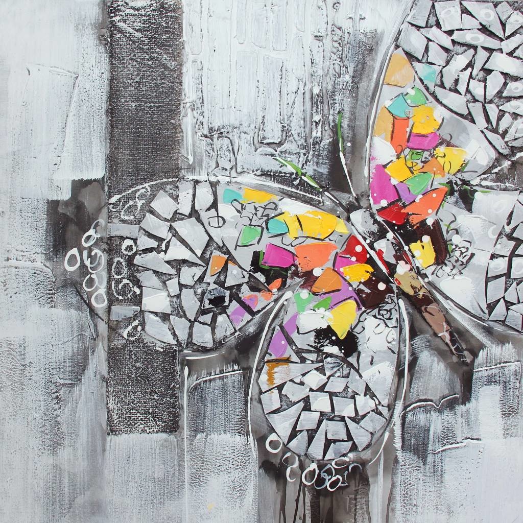 Schilderij - Handgeschilderd - Vlinder 80x80cm afbeelding