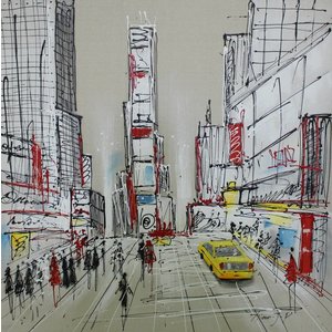 Schilderij -Handgeschilderd - Time Square - multikleur - 100x100cm