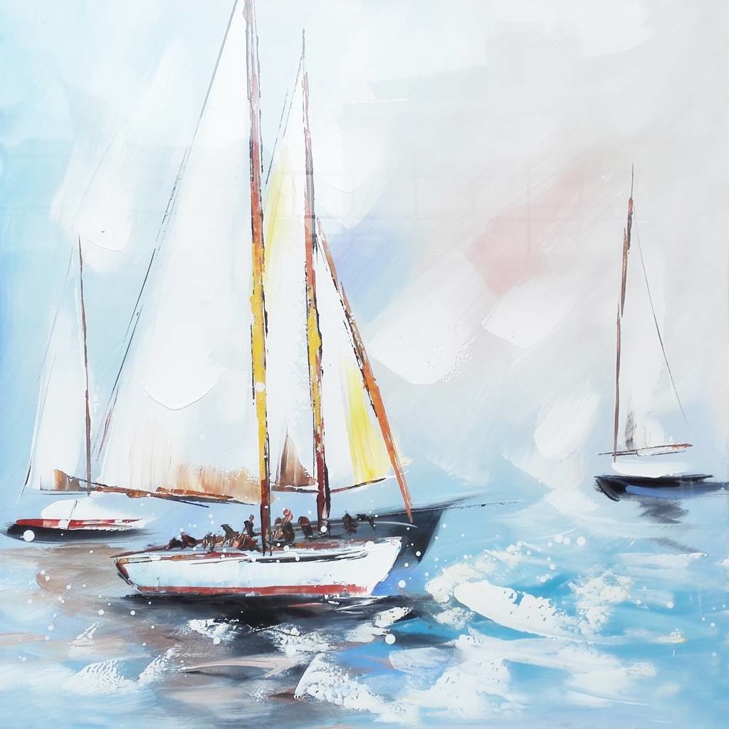 Schilderij - Handgeschilderd - Zeilboten 2, 80x80cm afbeelding