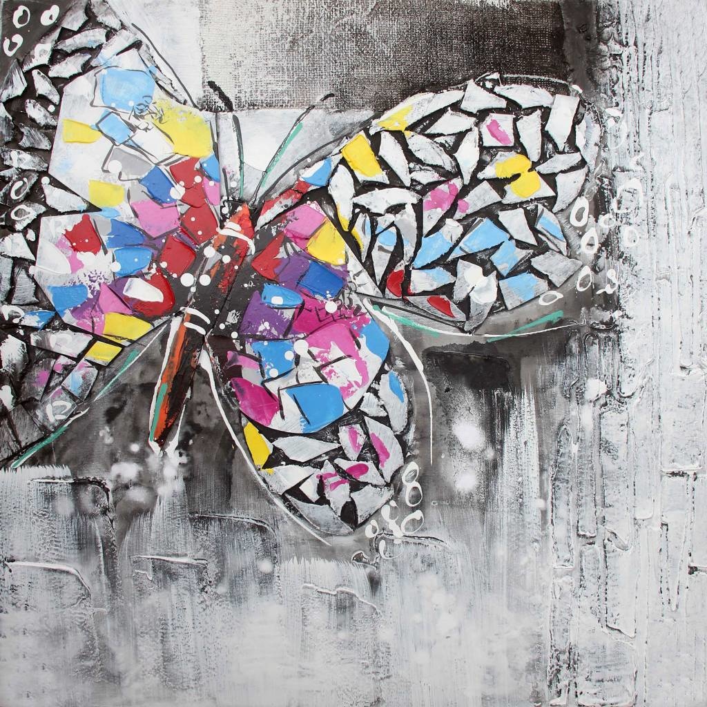 Schilderij - Handgeschilderd - Vlinder 2 80x80cm afbeelding