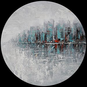 Schilderij - Handgeschilderd - Skyline Abstract 80cm Rond