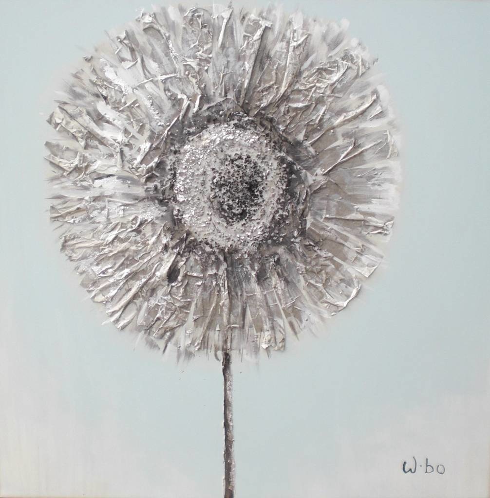 Schilderij - Handgeschilderd - Paardenbloem 80cm rond