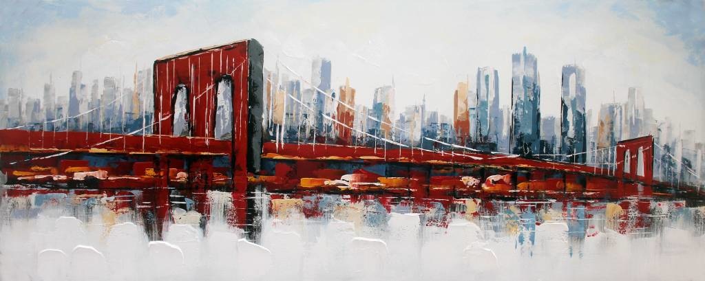 Schilderij - Handgeschilderd - Brooklin Bridge 150x60cm afbeelding
