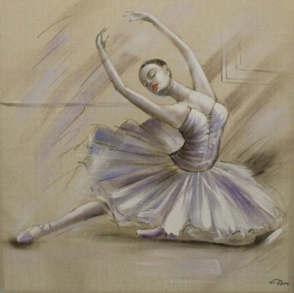 Schilderij -Handgeschilderd - Ballerina - beige 100x100cm afbeelding