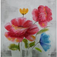 Schilderij -Handgeschilderd - Bloemen - multikleur - 100x100cm