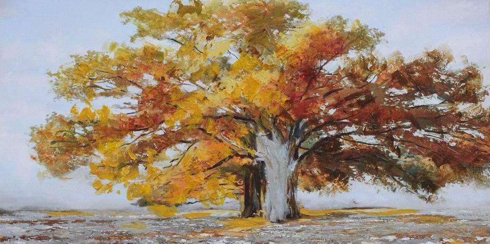 Schilderij - Handgeschilderd - Eenzame boom 2, 150x60cm