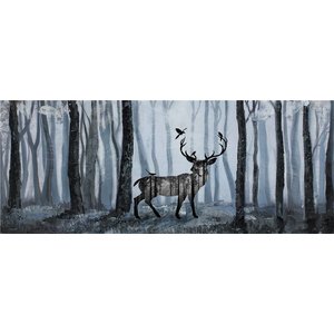 Schilderij - Handgeschilderd - Hert in het bos 150x60cm