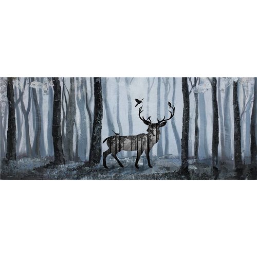 Schilderij - Handgeschilderd - Hert in het bos 150x60cm