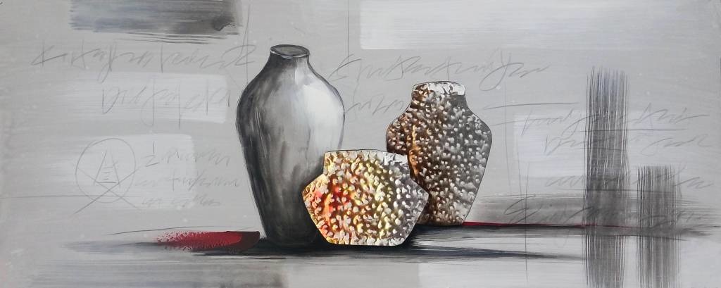 Schilderij - Handgeschilderd - Vazen 150x60cm afbeelding