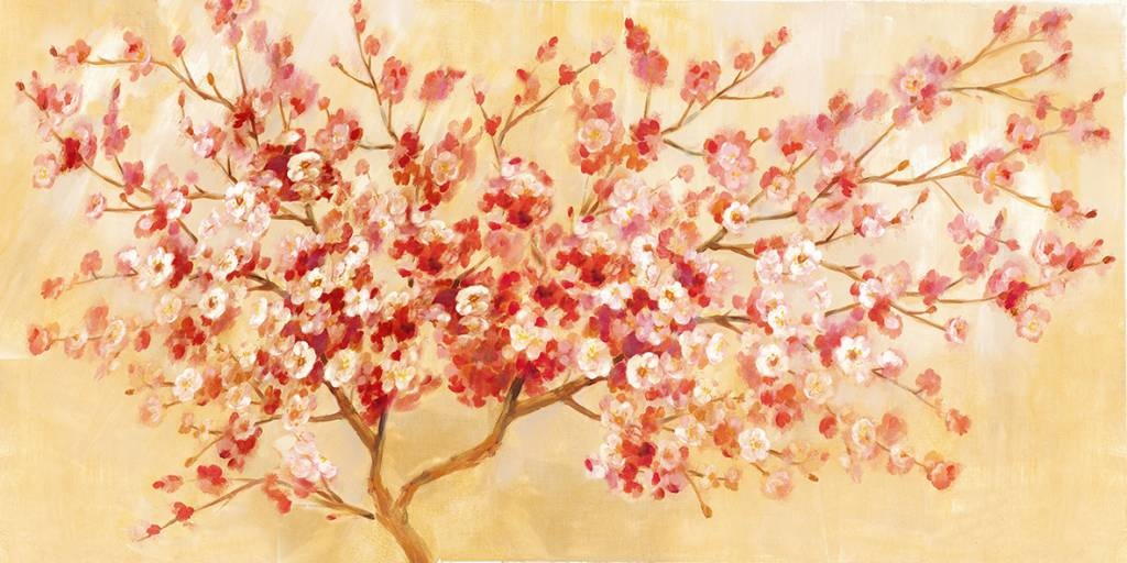 Schilderij - Handgeschilderd - Kersenbloesem 150x60cm afbeelding