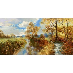 Schilderij - Handgeschilderd - Bos Beekje 3, 150x60cm