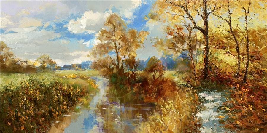 Schilderij - Handgeschilderd - Bos Beekje 3, 150x60cm afbeelding