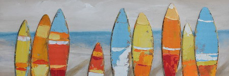 Schilderij - Handgeschilderd - Surfborden 150x60cm afbeelding