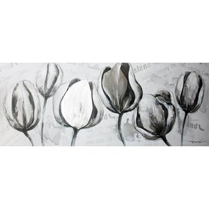 Schilderij - Handgeschilderd - Tulpen 150x60cm